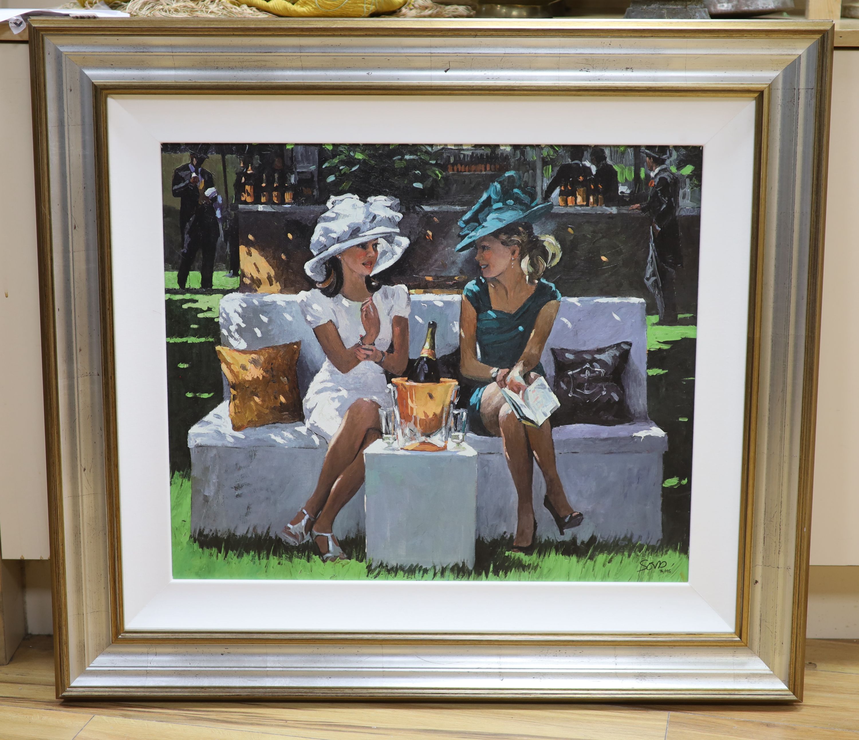 Sherree Valentine Daines, embellished canvas on board, 'Champagne Rendezvous', 76/195, with COA, 54 x 65cm